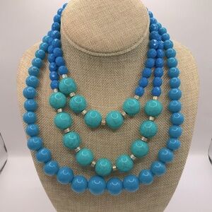 2 Blue & Faux Turquoise Acrylic Beaded Necklaces